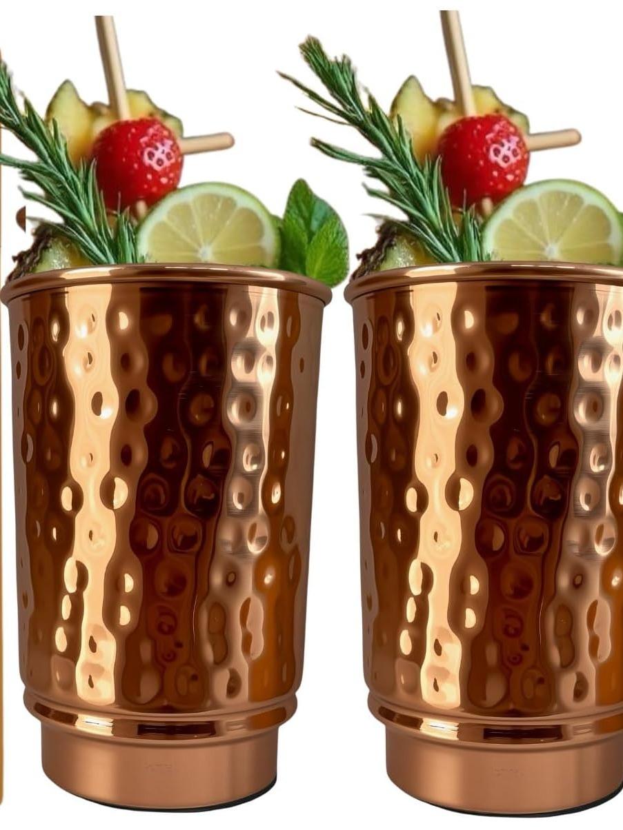 Pure Copper Tumblers Set of 2 |BPA Free| Lacquer Free Copper Tumbler| Handcrafted Hammered Ayurvedic Glasses | 350 Ml/11.8 OZ Water Cups for Health, Detox Pure Copper Tumblers Set of 2 |BPA Free| Lacquer Free Copper Tumbler| Handcrafted Hammered Ayurvedic Glasses | 350 Ml/11.8 OZ Water Cups for Health, Detox