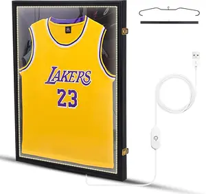 Jersey Frame Display Case with Lights, Jersey Shadow Box Display Case, Football Jersey Display Case LED, 98% UV Protection, Valet Pinboard, Acrylic, Basketball (LED 1 Pack)