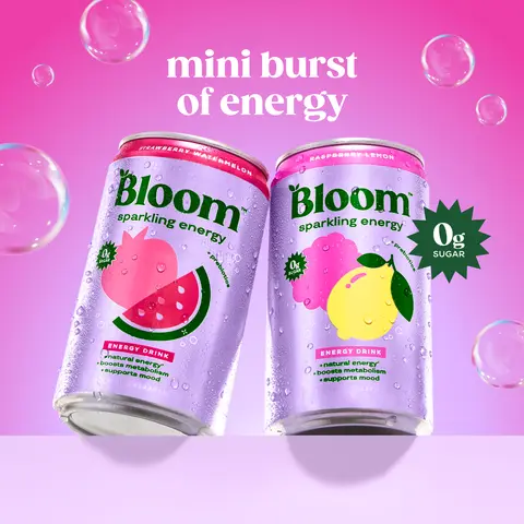 New!! Bloom Mini - Sparkling Energy Mini Cans Variety Pack, Strawberry Watermelon (6), Raspberry Lemon (6), 7.5 oz Cans, 12 pack