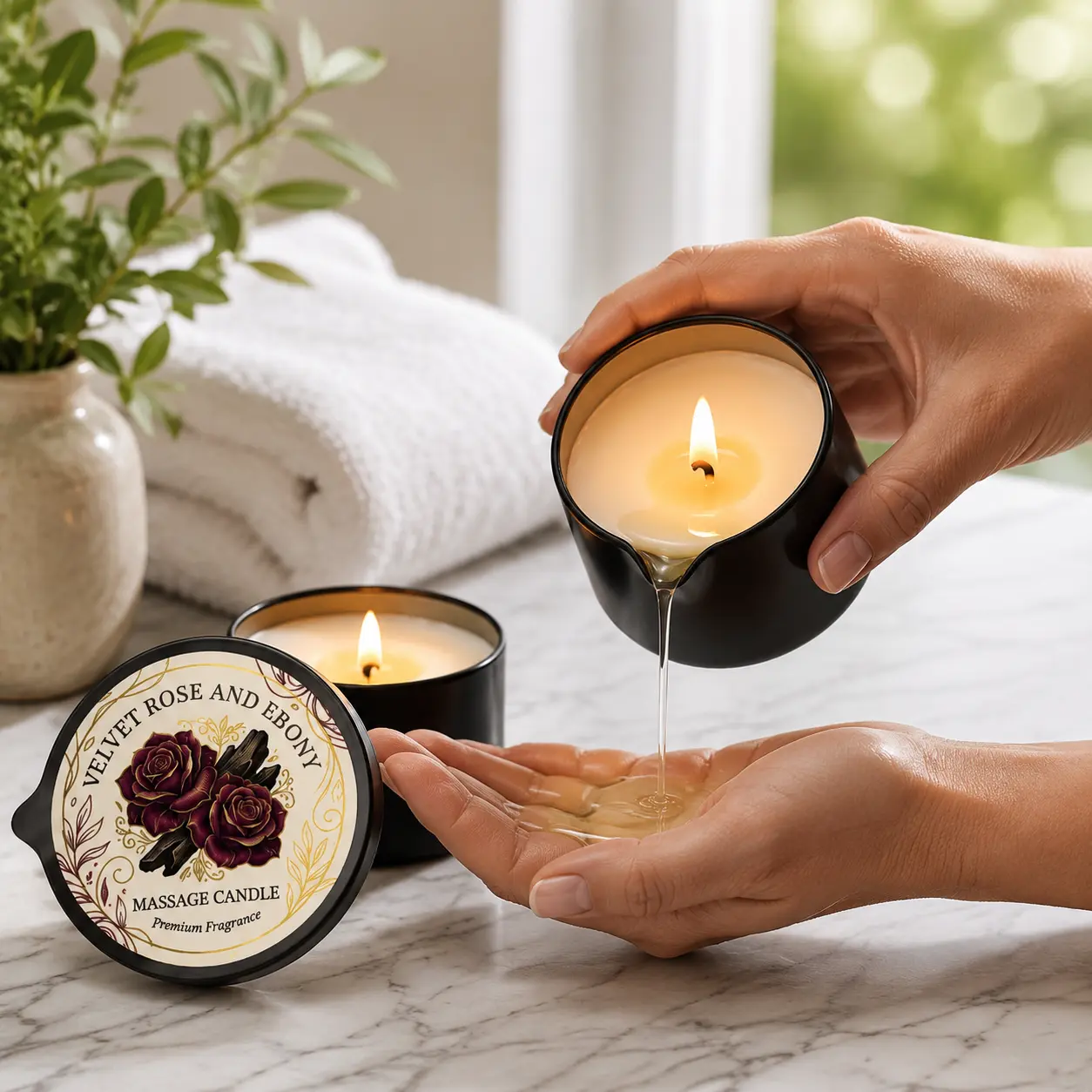 2 Pack 2-in-1 Massage Oil Candles with Essential Oils, Soy Wax Scented Spa Candles for Warm Body Massage, Gifts for Women