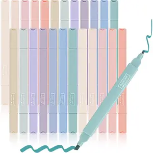 24 count Aesthetic Cute Highlighters Double Ended Highlighter Mild Assorted Colors Pastel Highlighter with Soft Chisel Tip Pastel Markers No Bleed for Journal School( Color, Classical)