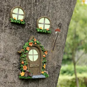 4pcs Pinecone Window Tree Hanging Decorations, Outdoor Garden Easter Decoration, Resin Statue Ornaments, Garden Gnome Statue, Wall Trees Decor, Fairy Tale Micro Landscape, Garden Accessories