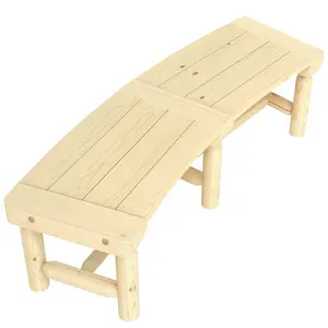 Outsunny Wooden Garden Bench, Semicircular Round Outdoor Tree Bench, Wrap Around Park Bench for Yard, Patio, Deck, Lawn, Natural