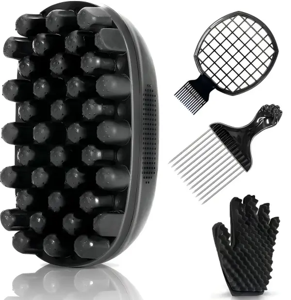 Wango 4-Pack Dual-Head Stainless Steel Needle Curl Sponge, Freeform Twist Brush for Black Coily Hair, ASMR Head Massager, Self-Care Hair Product for Scalp Relief & Styling Support