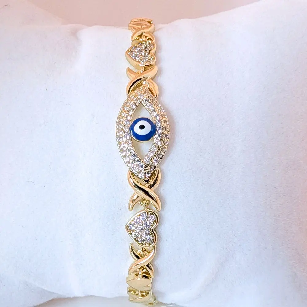 Gold Plated Bracelet for Women 7.5+1.5 Inches with Eye Design and Decorative Elements BRA-8966 Gold Plated Bracelet for Women 7.5+1.5 Inches with Eye Design and Decorative Elements BRA-8966
