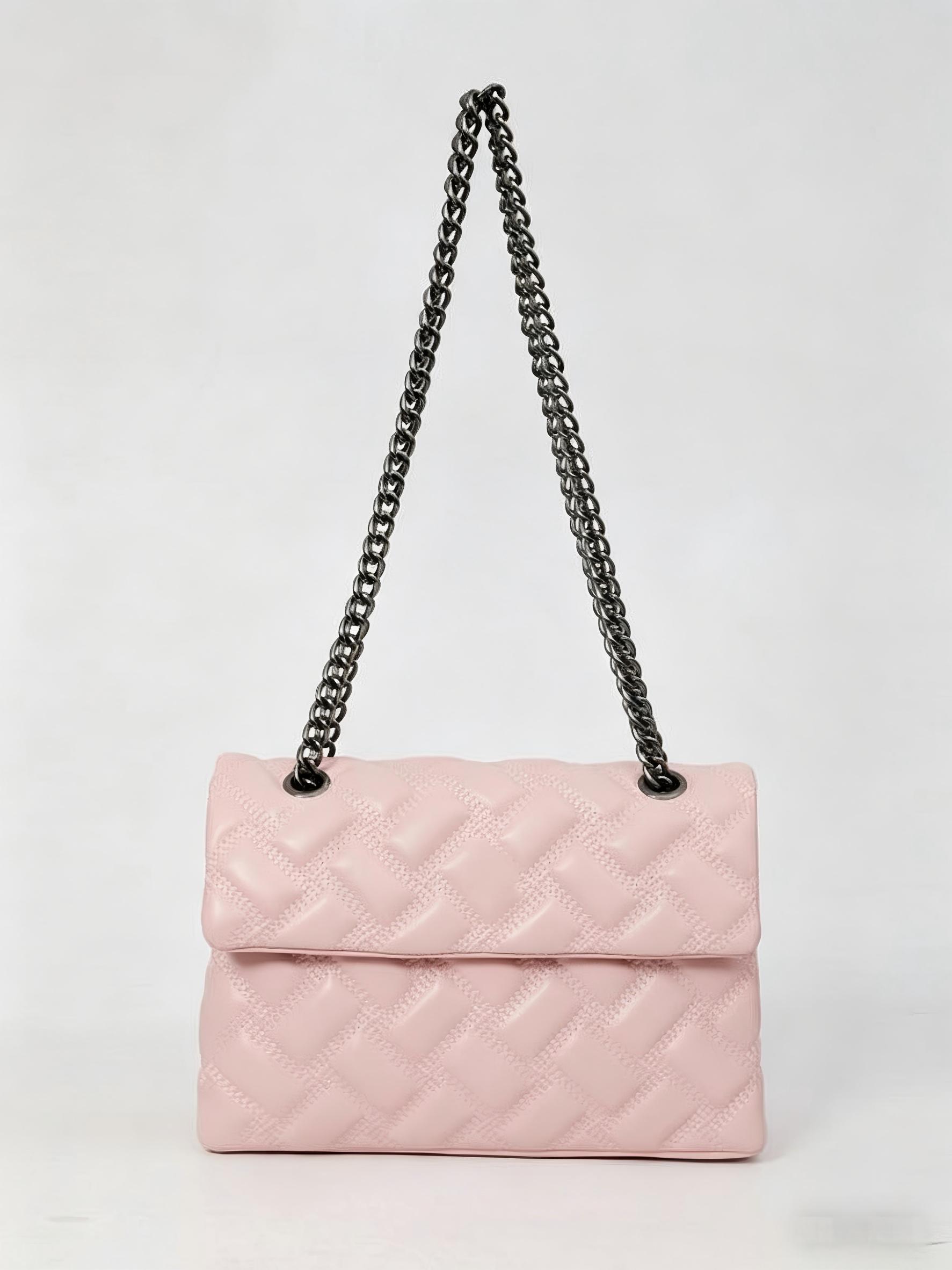 2026 New European Style Chain Messenger Bag, Plaid PU Material, Large Capacity, All Seasons, Perfect for Commuting and Daily Use