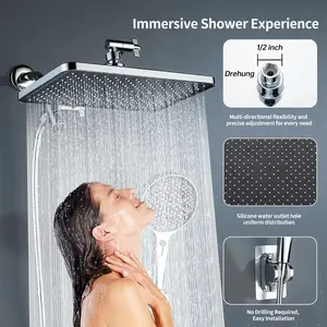 11.8-Inch High Pressure Rain Shower Head Combo Set – Large Overhead Shower and Handheld Shower with Multiple Spray Modes, Adjustable Extension Arm, 59-Inch Shower Hose – The Ultimate Home Bath Essential