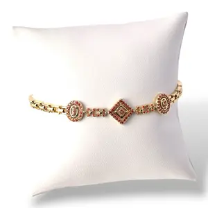 Women's Gold-Tone Chain Bracelet with Square Charms, Adjustable Clasp, Zirconia Accents, Elegant Jewelry, Daily Modern Fashion Accessory, Elegant Jewelry Bracelet, Zirconia Bracelet