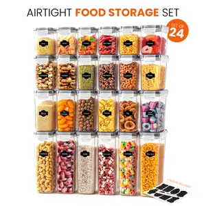 Kichly Airtight Food Storage Containers Set with Lids 24 Pack BPA-Free Plastic Pantry Organizers for Cereal Flour Sugar & Dry Food Clear Reusable
