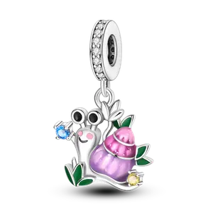 MULA 925 Sterling Silver snail charm with colorful enamel shell and CZ crystals, a lovely gift for girls and women