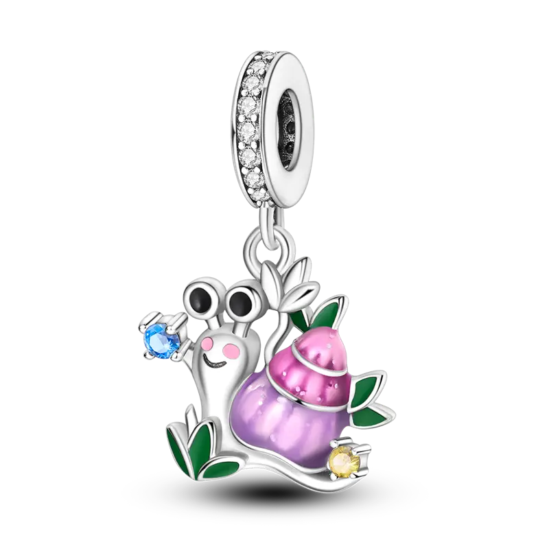 MULA Silver-Plated Snail Charm Drop Necklace, Trendy Charms Necklace with Colorful Enamel Shell and CZ Zirconia Pendant, Ideal Gift for Women, Drop Necklaces
