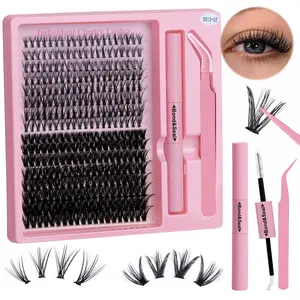 320pcs Lash Clusters Kit, 10-16mm D Curl Wispy Lashes, Customizable Lengthening & Volumizing, Invisible Waterproof Long-Lasting, Includes Lash Glue & Applicator, Eyelash Extension Tweezers