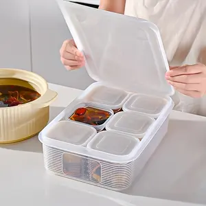 1 Set of 7 Pack Refrigerator Storage Containers with Lids, 6 Small and 1 Large Bins for Kitchen Organization, Food Storage Containers with Dividers for Vegetables, Drinks and Fruits, BPA Free Clear Leak Proof Boxes for Fridge and Pantry