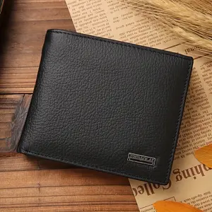 Men'S Genuine Leather Slim Trifold Wallet - Black, Business Style with Golden Lettering & Stitching, Perfect Father'S Day Gift, Everyday Use |   Elegant Design |   Durable Stitching, Leather Wallet