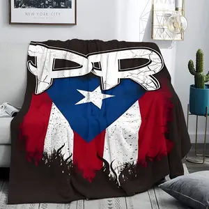 Puerto Rico Flag Pattern Flannel Blanket, Soft and Warm Modern Digital Print, Polyester Knit, 200-250g Lightweight, Suitable for All Seasons Multi-functional Gift Blanket, Suitable for Sofa, Office, Bed, Camping and Travel