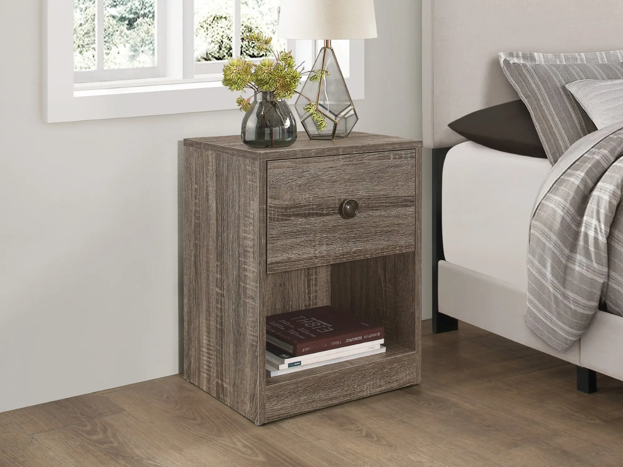 Favorer Fargo Nightstand with Drawer and Open Wood Shelf, Storage Side Table, Space-Saving Bedroom Bedside Table, Nightstand with Drawers, Side Tables