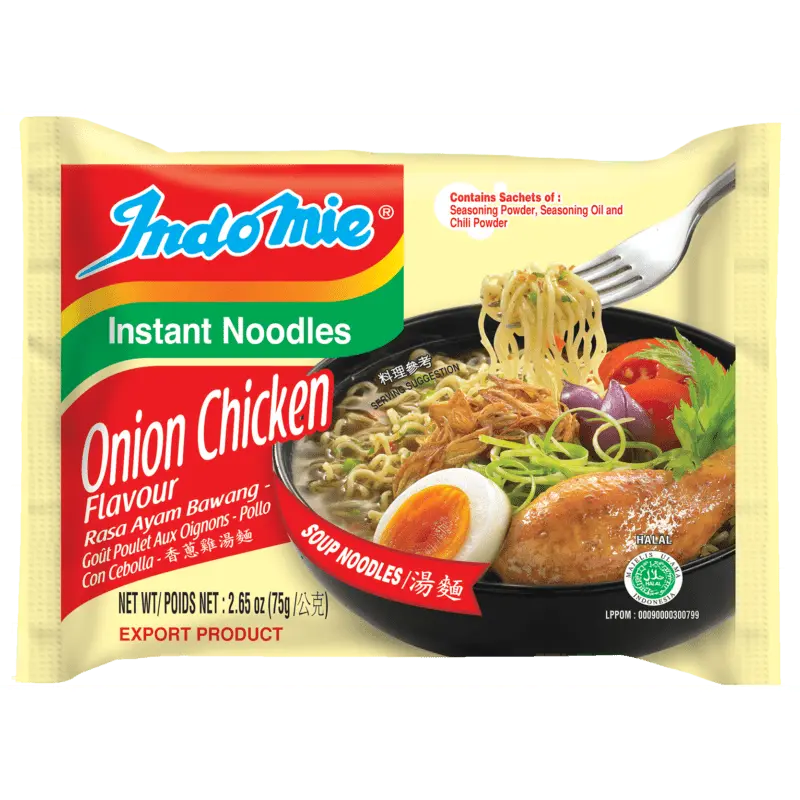 INDOMIE Chewy Savory Onion Chicken Flavor Asian Instant Noodles, Ready-to-Eat Asian Instant Food, Savory Pantry Item for Quick Meals