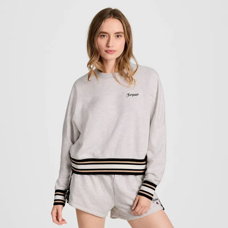 Champion Lady's Pullover Sweatshirt, Polyester Stripe French Terry Fabric Women's Top