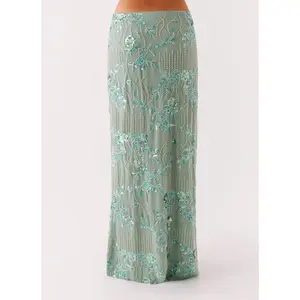 Women Y2K Sequin Long Skirt Sparkle Rhinestone Floral Maxi Skirt High Waist Glitter Midi Skirt Going Out