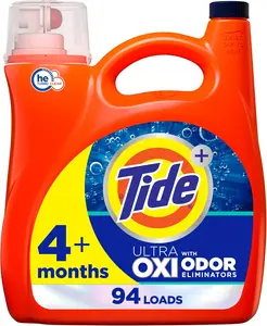 Tide Ultra OXI with Odor Eliminators Liquid Laundry Detergent Soap 94 Loads 132 fl oz HE Compatible Household Orange