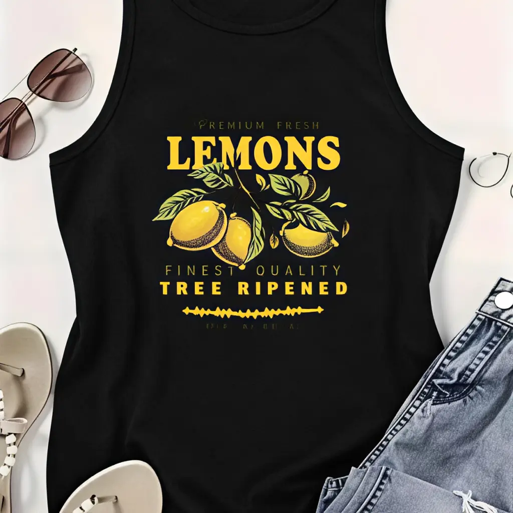 Women Vintage Tree Ripened Lemons Graphic Tank Top Retro Citrus Fruit Summer Casual Sleeveless Beach Aesthetic Top