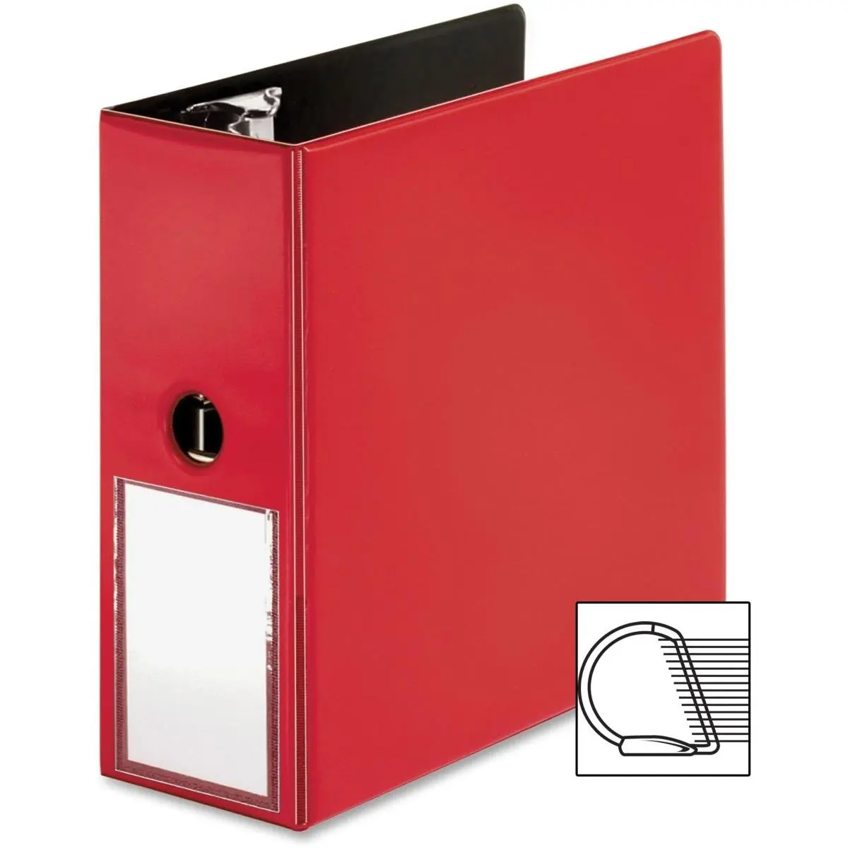 Business Source BSN33124 Red 5 in. Ring Binder - 5" Back-Mounted Rings, Label Holder on Spine, Increases Sheet Capacity for Projects, Reports