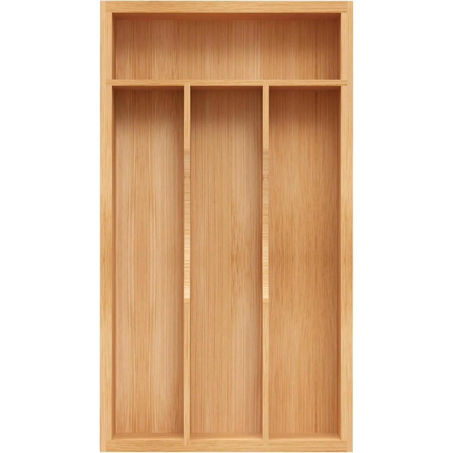Bamboo Kitchen Drawer Organizer - Small Drawer Insert with Grooved Slots, Cutlery Utensil Flatware Storage Tray for Kitchen Use (6.7''W x 12''D)