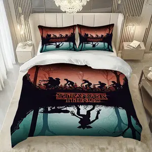 3pcs Stranger Things Theme Bedding Set, Colors, Includes 1 Fitted Sheet and 2 Pillowcases, Soft
