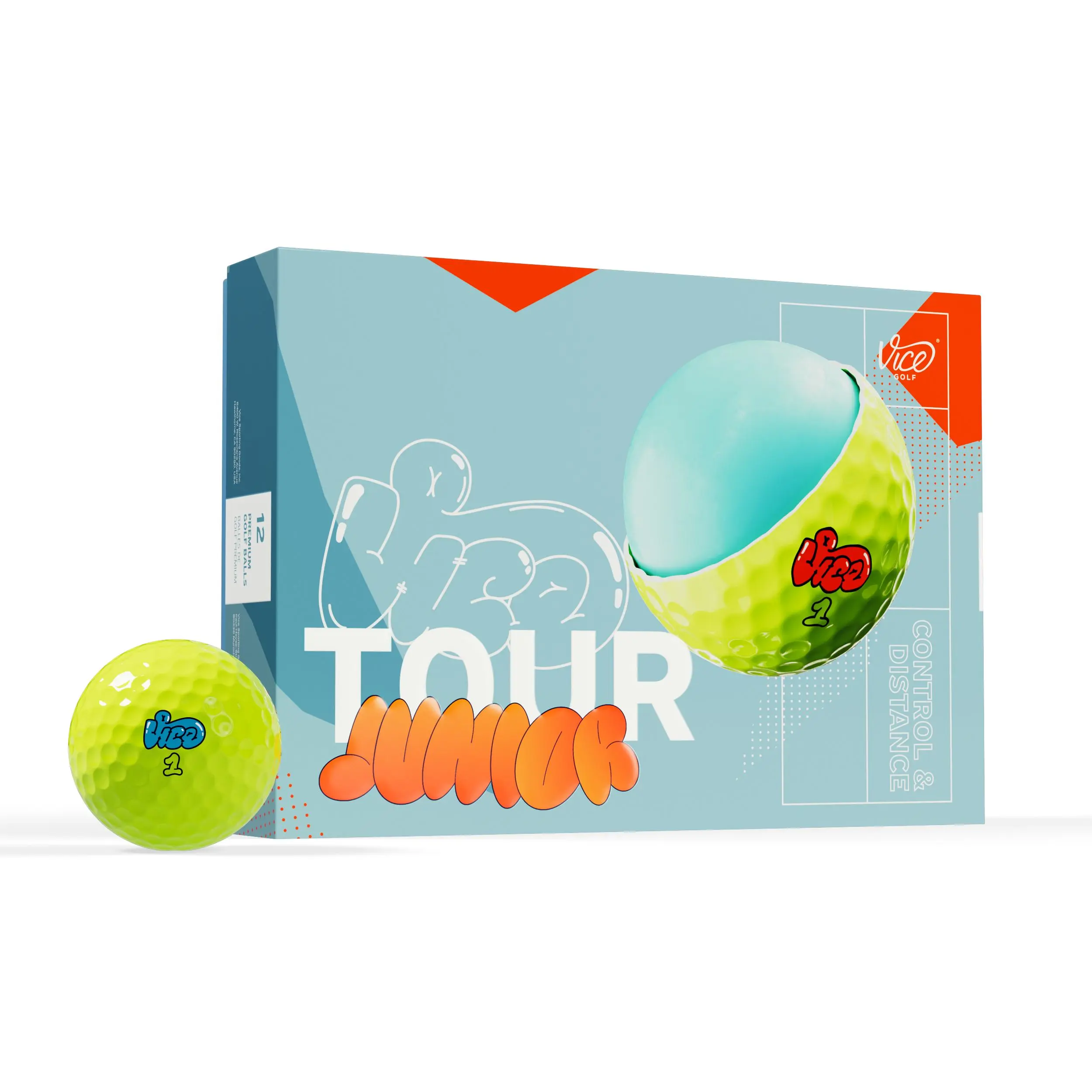 Junior Tour Golf Balls, Premium Feel & Durable Golf Equipment for Max Distance and Greenside Control, Green (1, 3, or 5 Dozen)