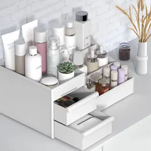 Multi-Functional Makeup Organizer Box with Drawers, Plastic Cosmetic Storage for Vanity Table, Desk, Bathroom Decor Gift Idea, Beauty Supplies Organizer