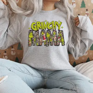 Grinchy Mama Christmas Sweater - Unisex Heavy Blend Crewneck Sweatshirt for Mom - Cotton, Collar grinchy shirt sweatshirts Comfy Fabric