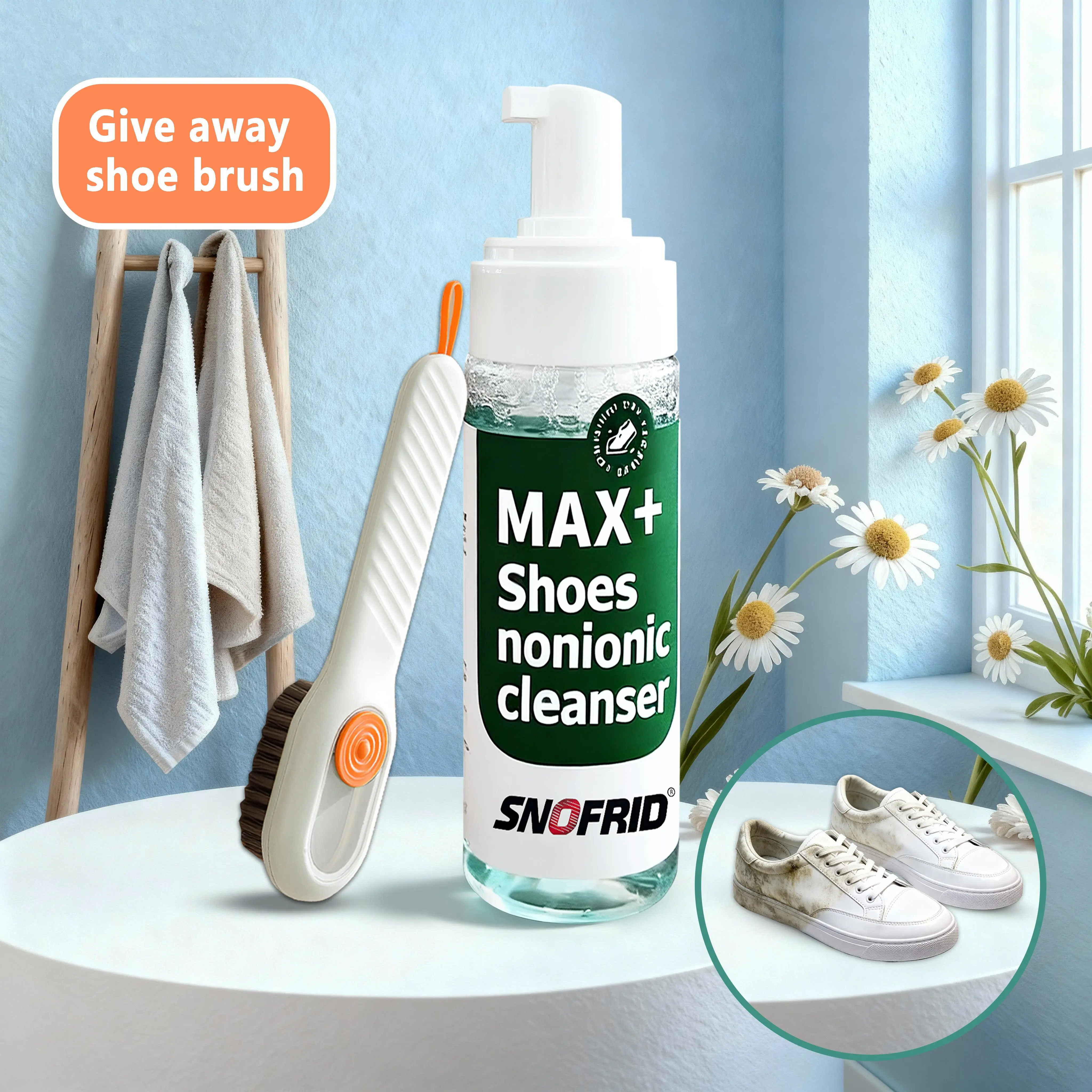 Sonfrid Shoe Cleaner Kits (6.8 oz), Water-Free Foam Shoe Cleaner with Shoe Brush, Sneaker Care, Ideal for Footwear, Full Grain Leather