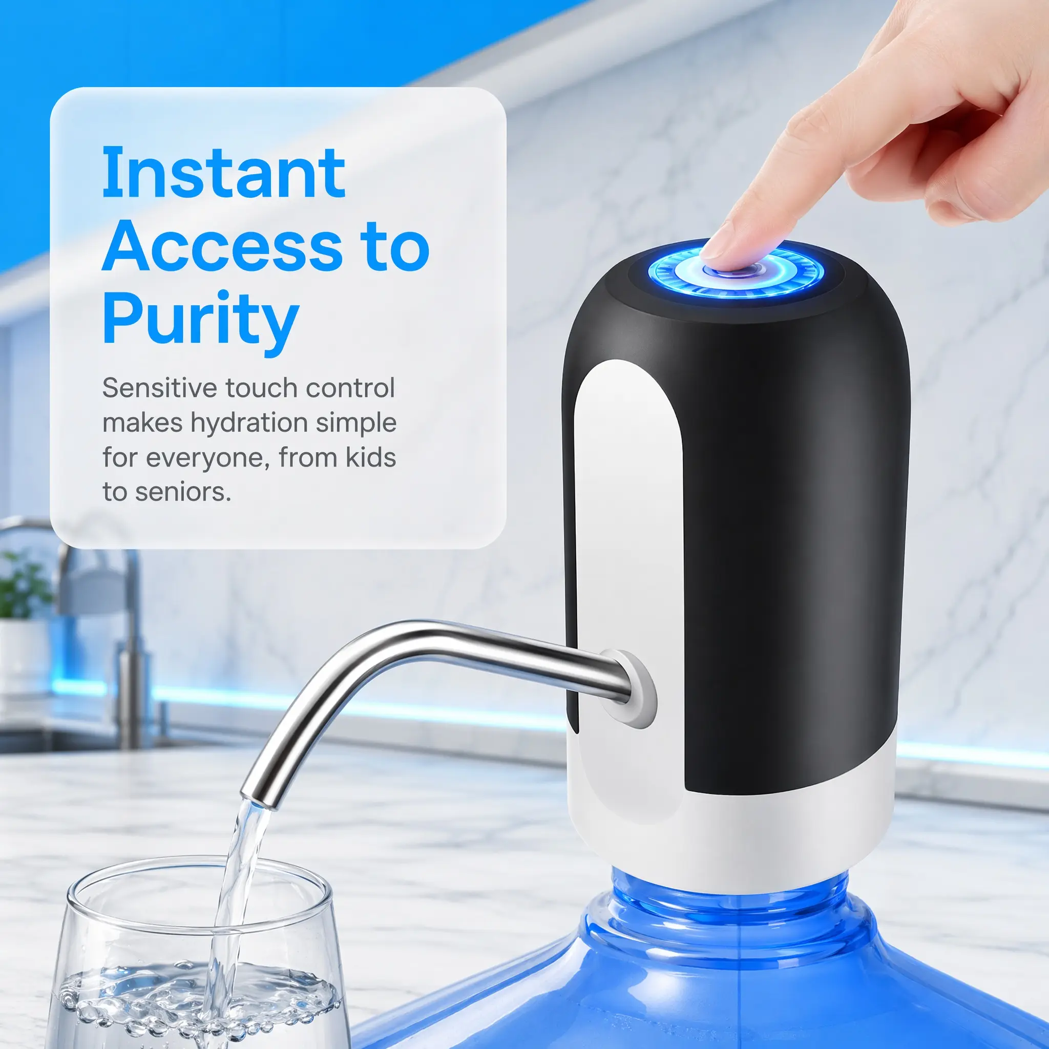 Water Dispenser for 5 Gallon Bottle, USB Charging Automatic Water Dispenser with Rechargeable Battery, Drinking Water Jug Pump for Home, Kitchen, Living Room, Office, Camping, Universal for 3-5 Gallon