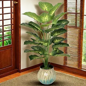 33.5in Artificial Tropical Leaf Plant – 24 Realistic Leaves, DIY Fake Greenery without Pot, Indoor Floor Plant for Home Office Garden Decor, 1 Count