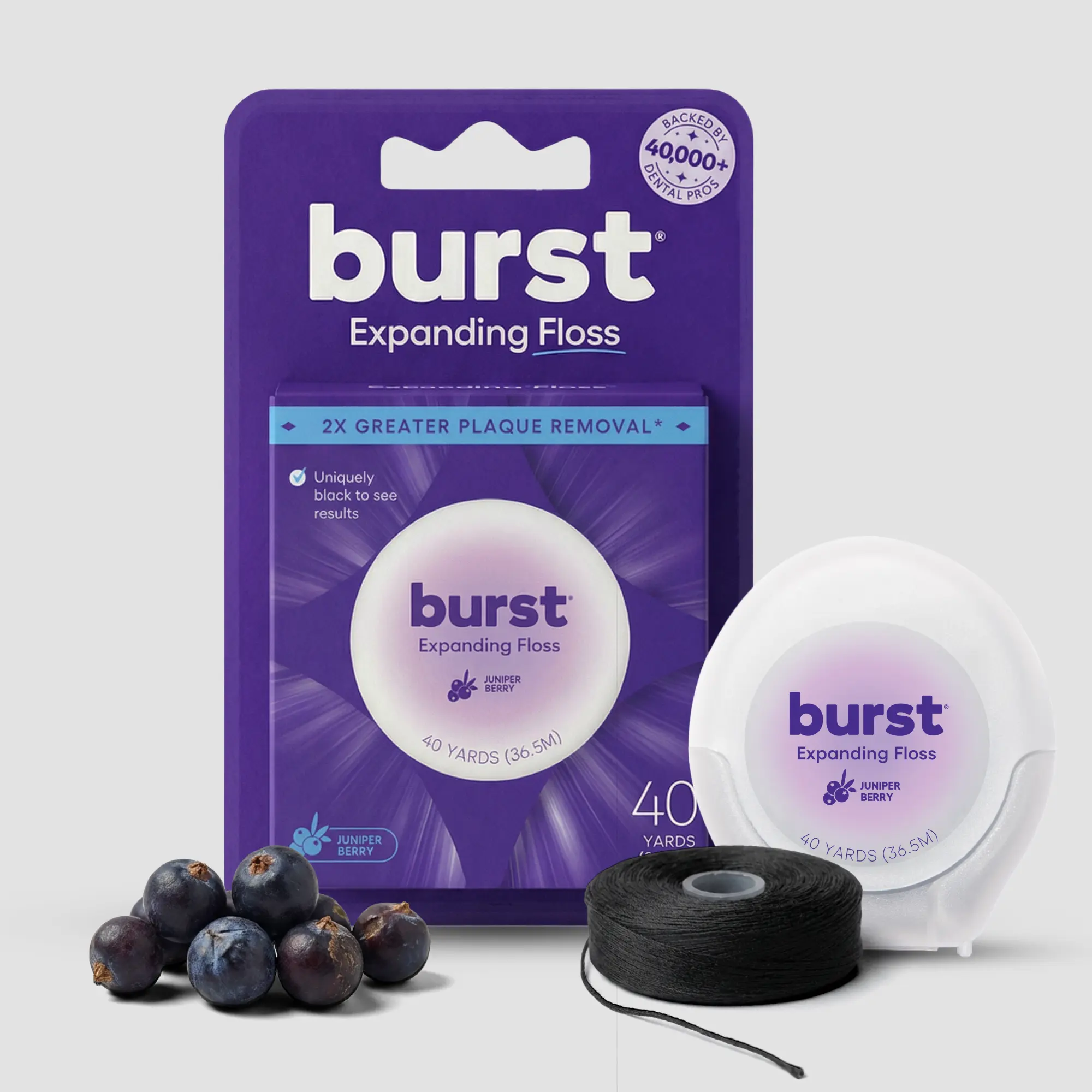 Juniper Berry Expanding Dental Floss - BURST Black Expanding, Stain-Absorbing, Woven Floss, Vegan, Paraben Free, Removes Plaque Juniper Berry Expanding Dental Floss - BURST Black Expanding, Stain-Absorbing, Woven Floss, Vegan, Paraben Free, Removes Plaque