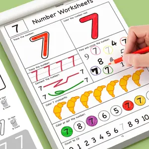 32 pages, primary school students' pen control training digital addition and subtraction red, 3 to 6 years old, zero basic pen control digital red workbook, Number Worksheets