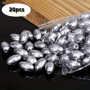 20 pcs Olive-Shaped Hollow Sinker Weights 2g - Iron Lead Alloy Fishing Sinkers Fishing Gear Fishing Stuff with Groove for Sea Fishing, Long Casting, and Explosive Hook Setups - No Magnesium Rod/Flint Included