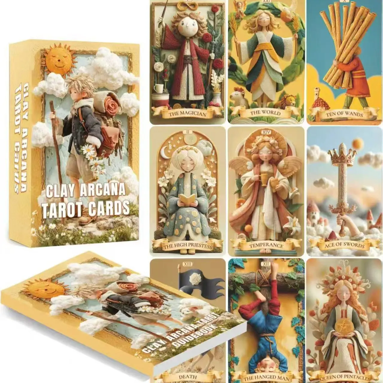 Unique Tarot Deck, Tarot Card Set, 78 Handcrafted Clay Tarot Cards with Sculpted Details, Symbolism and Intuitive Features for Beginners and Experienced Readers, with Guidebook, Tools for Reflection, Growth, and Spiritual Practice