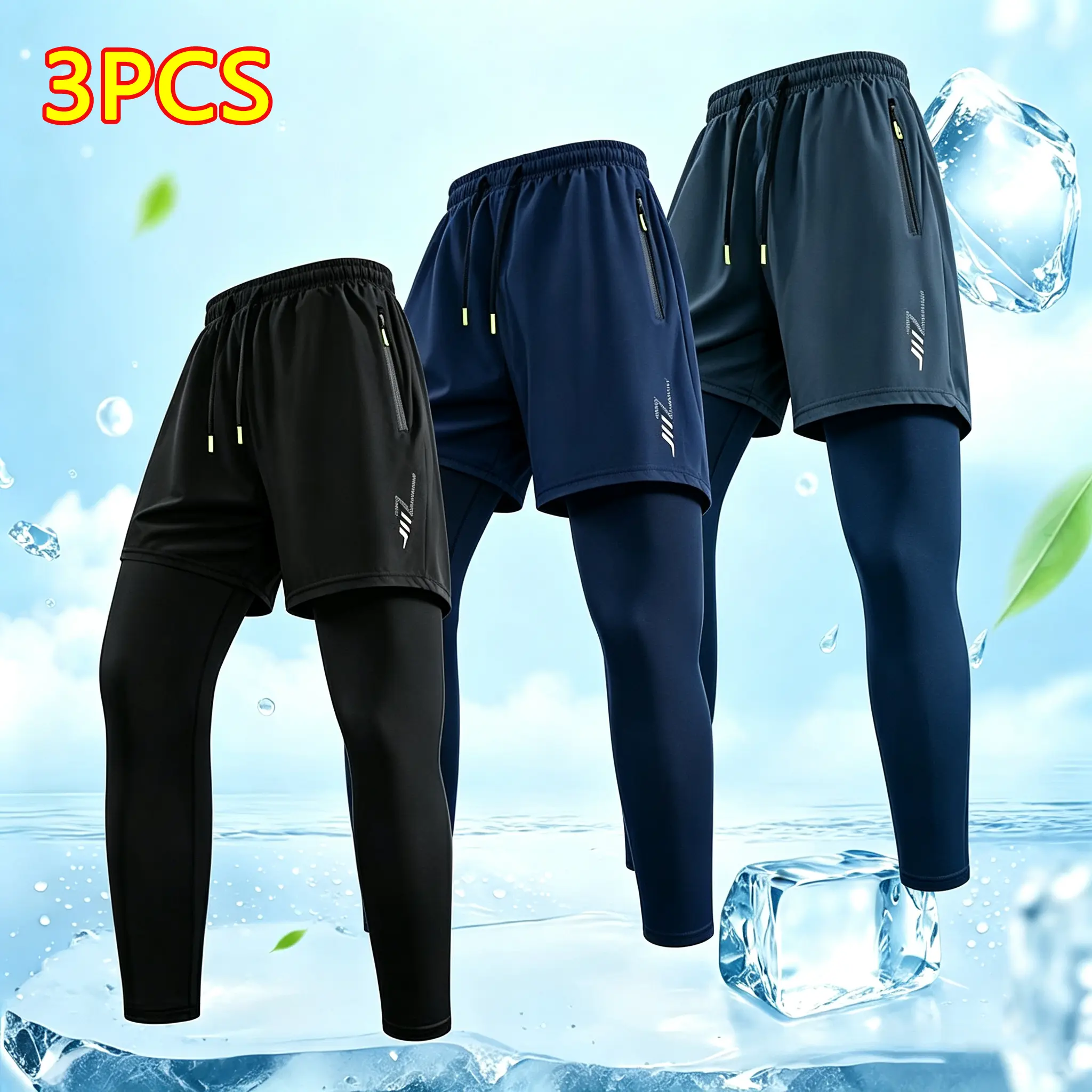 Men’s two-way quick-dry breathable athletic pants, 2026 new model, featuring an elastic waistband, built-in phone pocket, and towel loop; made from a breathable, comfortable quick-dry fabric suitable for all seasons—perfect for outdoor running, gym workou