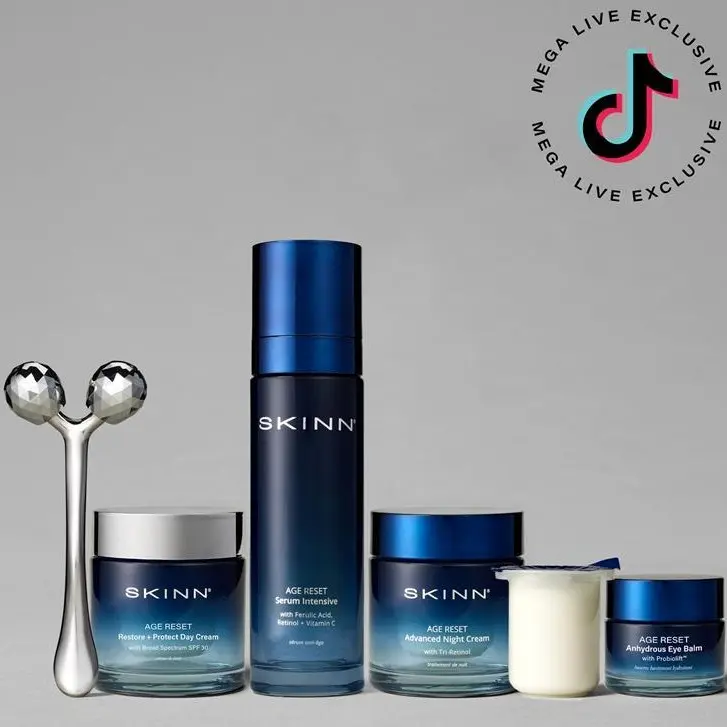 SKINN Cosmetics TikTok Exclusive Age Reset Set Advanced, Clinically Proven Skincare for Skin Repair and Visible Renewal SKINN Cosmetics TikTok Exclusive Age Reset Set Advanced, Clinically Proven Skincare for Skin Repair and Visible Renewal