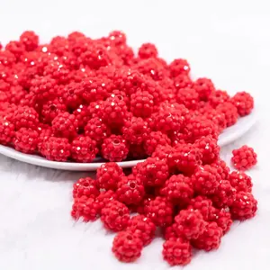 12mm Red on Red Rhinestone Bubblegum Beads