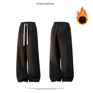 Men's Solid Color Thickened Tie-Waist Pants, Casual Comfortable Loose Trousers, Suitable for Autumn and Winter, Everyday Wear for Men, Loose Fit Men's Apparel