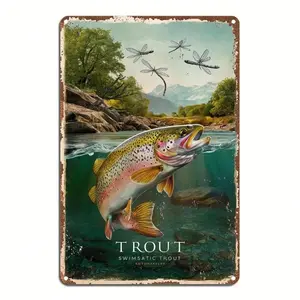Vintage Aluminum Trout Western Wall Art Rustic Home Decor Easy Hang Indoor Outdoor Decor For Garden Bar Cafe More Fish Themed Gift
