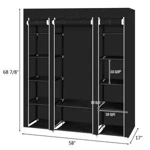 Portable Closet Wardrobe 69" Black Non-Woven Fabric Storage Organizer with 12 Shelves & Dustproof Cover for Easy Assembly and Cleaning