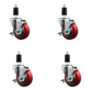 Service Caster SCC-EX20S3514-PPUB-RED-TLB-138-4 Polyurethane Swivel Expanding Stem Caster with 3.5 in. Red Wheels & 1.38 in. Stems - Set of 4