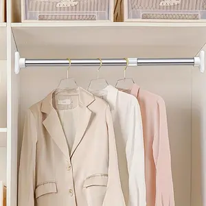 Telescopic Metal Closet Rod, Plastic Clothes Drying Rack, Durable Punch-Free Curtains Rack, Multi-Purpose Hanging Rack