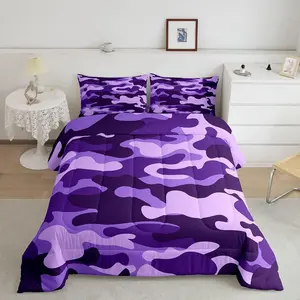 Camouflage Designer Bedding Comforter Sets,Luxury Unique Bedding Sets,Purple Super Soft Microfiber Quilt Set,Lightweight Breathable Duvet Set