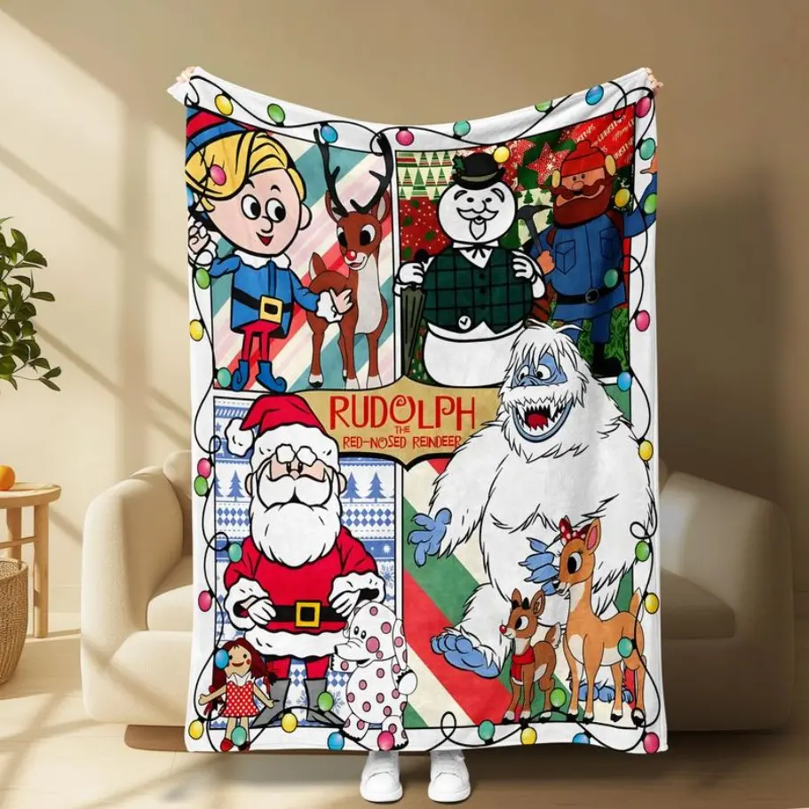 Christmas Classic Character Blanket Set, Soft Skin-Friendly Material, Perfect for Home Decor & Cozy Naps, Blanket Halloween and Christmas Gifts  Festive Holiday Atmosphere