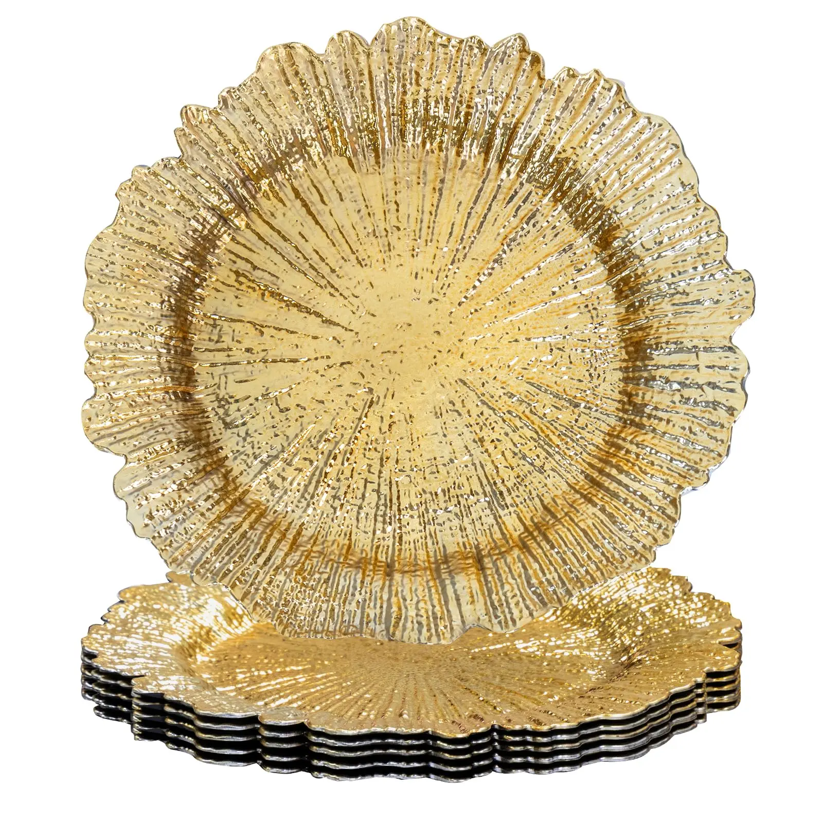 MAONAME 13" Gold  Plating Charger Plates,Electroplating Chargers for Dinner Plates,Round Plate Chargers Set of 6,Table Chargers for Wedding,Party