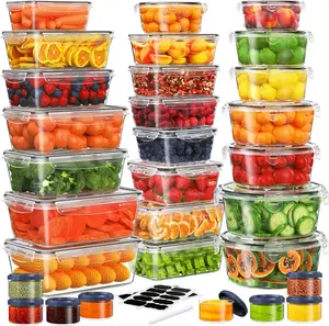 50 PCS Plastic Food Storage Containers Set with Lids – 25 BPA-Free Plastic Containers for Kitchen Organization, Leakproof Meal Prep Boxes with Labels & Marker Pen